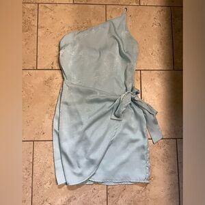 Mini Light Blue Lucy in the Sky One Shoulder Tie Dress